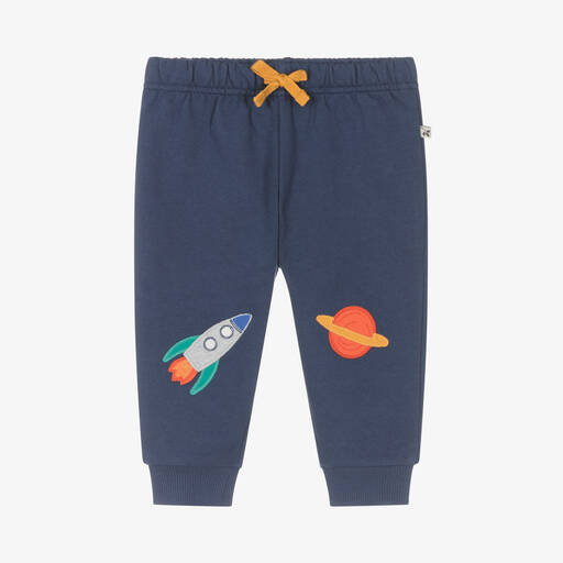Frugi-Boys Blue Cotton Space-Patch Joggers | Childrensalon