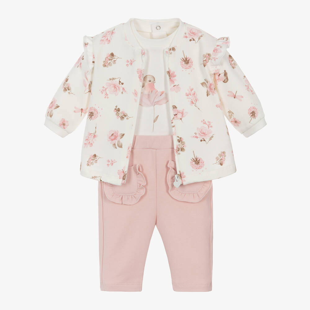 Mayoral Newborn - Baby Girls Pink Floral Cotton Trouser Set | Childrensalon