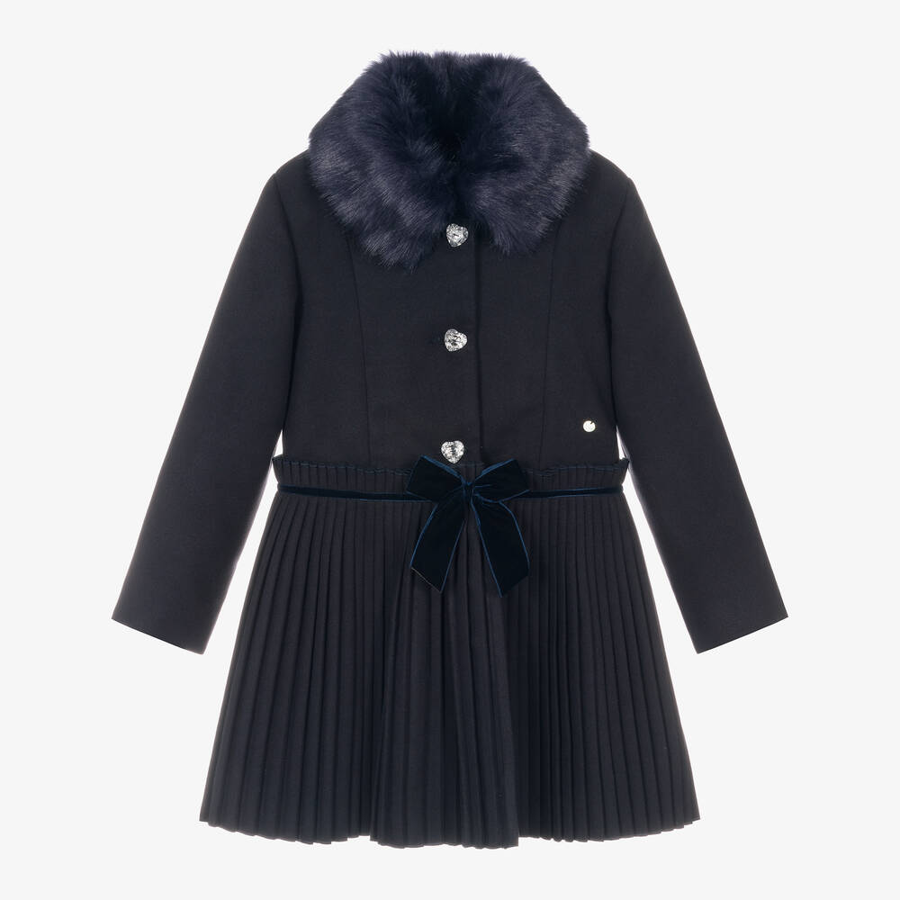 Piccola Speranza - Girls Navy Blue Pleated Coat | Childrensalon